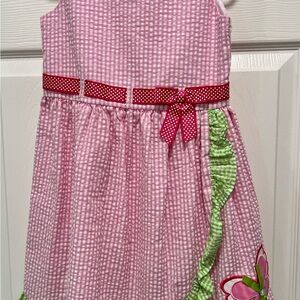 Rare Editions Size 6 Pink Gingham Dress with Green and Butterfly Accents